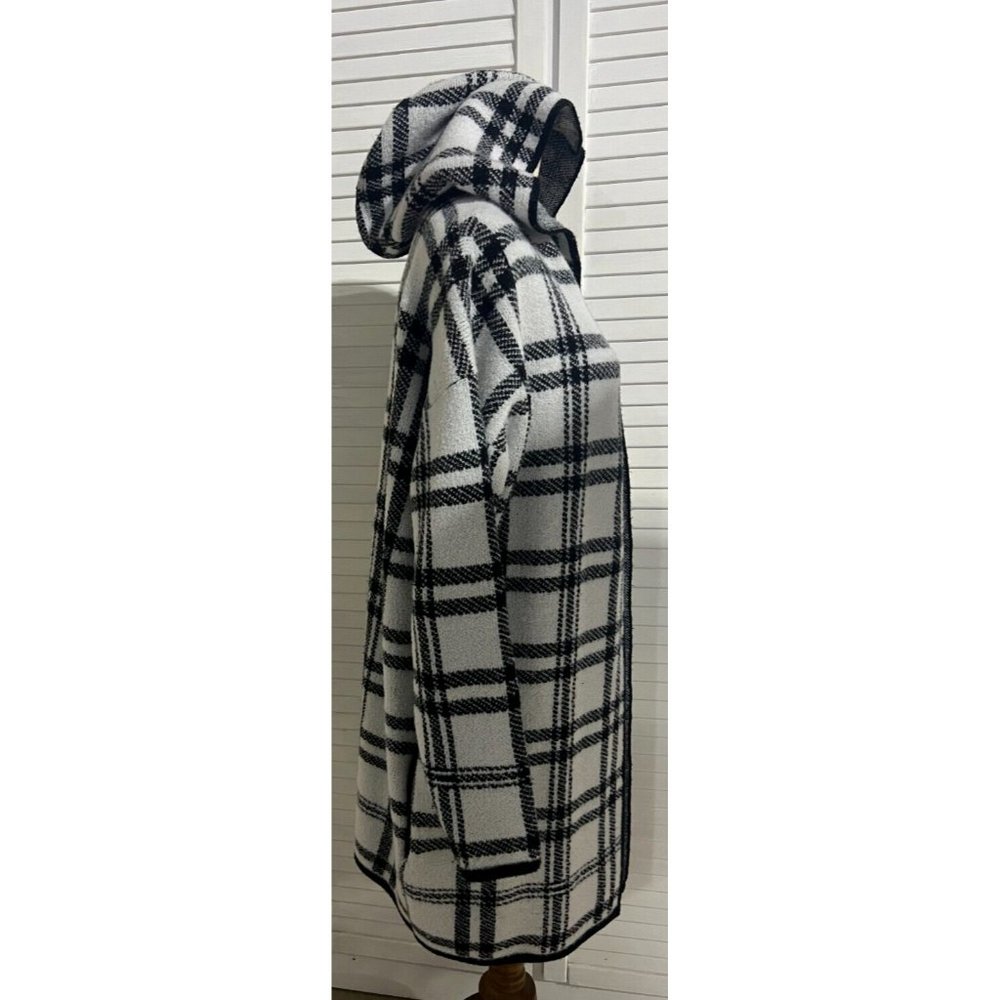 & Me Long Line Jacket White Black Size M/L Check Style - Picture 6 of 12